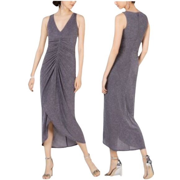 VINCE CAMUTO Women’s Gray Ruched Sleeveless V Neck Midi Evening Dress in Size 8 - Picture 1 of 13